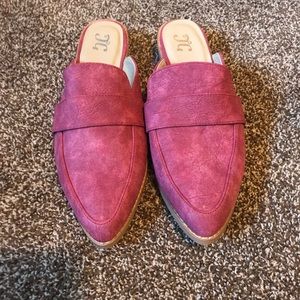 Pink Suede Loafer Mules